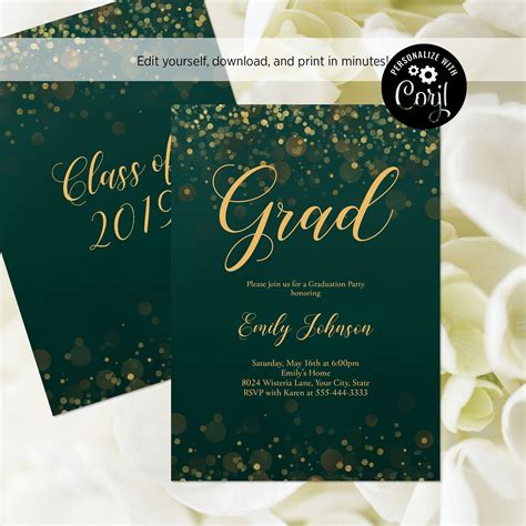 green and gold graduation invitations|green and gold graduation party.